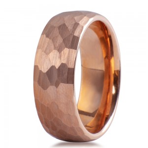 8mm Hammered Tungsten Ring Rose Gold Plated Wedding Band For Men