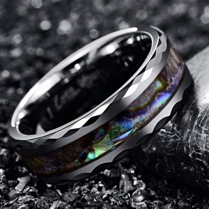 8mm Unisex Abalone Shell with Faceted Edge Tungsten Carbide Rings