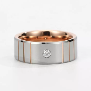 8mm Silver Tungsten Ring Rose Gold Edges tungsten carbide rings Wedding Ring Set Anniversary Gift Men