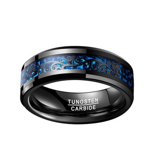 Men Inlaid Blue Carbon Fiber Ring New Tungsten Carved Black Rings