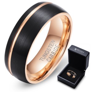 8mm Classic Jewelry Rose Gold Groove Men Rings Black Tungsten Wedding Band for Men