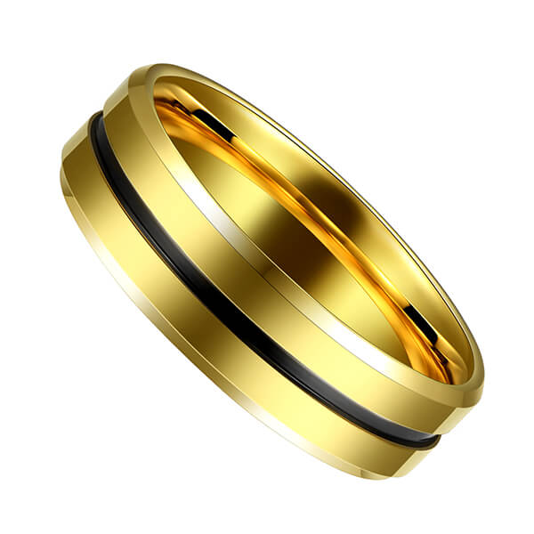 Wholesale Men Jewelry 18K Gold Plated Black Grooved tungsten Carbide Steel Rings14-2