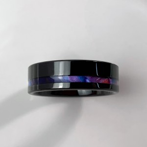 New Design Jewelry Trendy Inlay Pvc Rainbow 8mm Black Tungsten Carbide Ring For Boys Ring