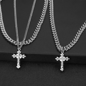 Stainless Steel Cz Crystal Diamond Cross Pendant Men’s Necklace Women