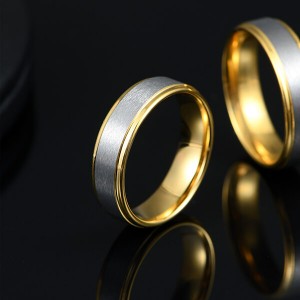 6mm Silver and 18k Gold Single Bands Matte Polished Finish Brushed Beveled Edges Comfort Fit