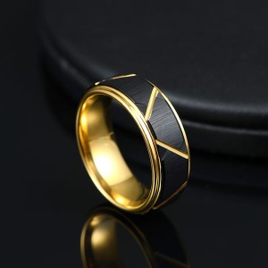 8mm customizable 18K gold plated black groove tungsten mens rings