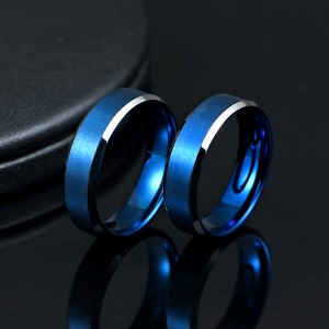 Blue Interior With Silver Beveled Edge Brushed Polished Tungsten Carbide Wedding Band Ring For Men