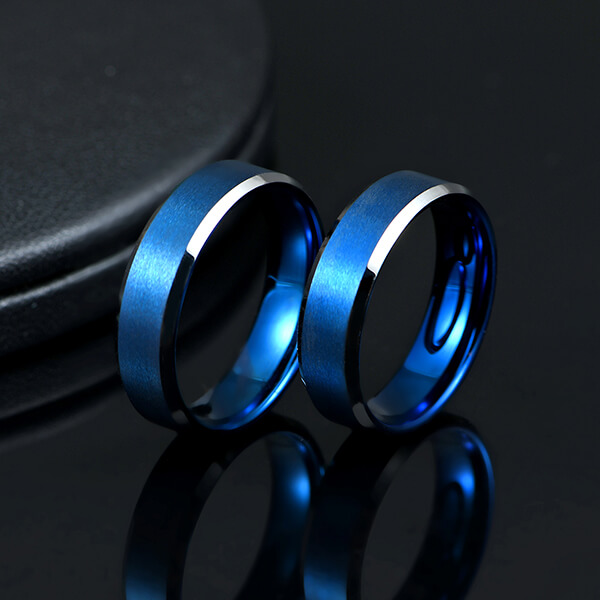 High Quality for Tungsten Ring Degloving - Blue Interior With Silver Beveled Edge Brushed Polished Tungsten Carbide Wedding Band Ring For Men – Ouyuan detail pictures