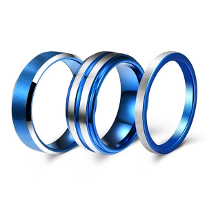 Value Combination 3pcs/set 6mm 8mm Blue Series Brushed Tungsten Steel Ring Men