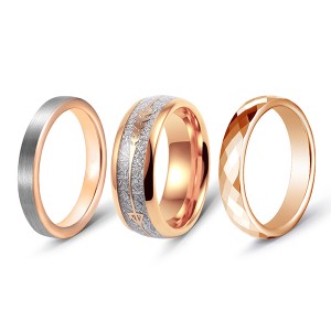 Rose gold ring combination imitation meteorite inlaid multi-faceted brushed tungsten steel ring