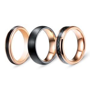 Rose Gold Series Brazing Dimensional Inlaid Classic Brushed Tungsten Steel Ring Combination
