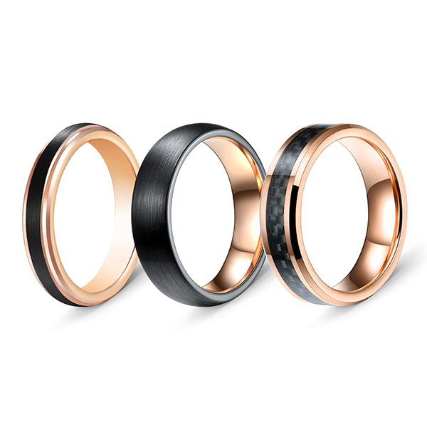 Wholesale Price Tungsten Ring Malaysia - Rose Gold Series Brazing Dimensional Inlaid Classic Brushed Tungsten Steel Ring Combination – Ouyuan detail pictures