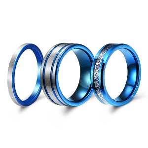 Blue Men’s Jewelry Exquisite Brushed High Polish Fiber Inlaid Tungsten Steel Ring