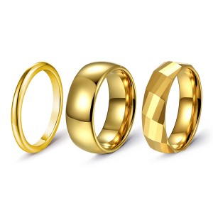 18K Gold Combination High Polish Multi-faceted Plain Ring Tungsten Steel Unisex