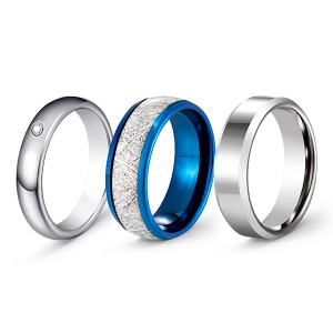 Silver Matching Series Imitation Meteorite Inlaid Classic Brushed Tungsten Steel Ring