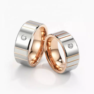 8mm Silver Tungsten Ring Rose Gold Edges tungsten carbide rings Wedding Ring Set Anniversary Gift Men