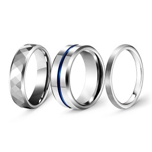 Tungsten Combination Silver Series High-Polished Brushed Blue Plating Centerline Ring