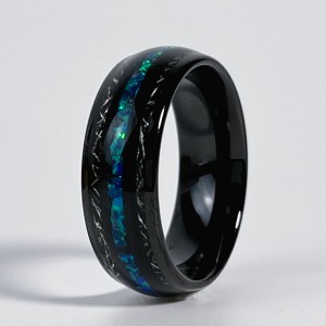 8mm Black Polishing Crushed Meteorite Colorful Galaxy Opal Tungsten Ring