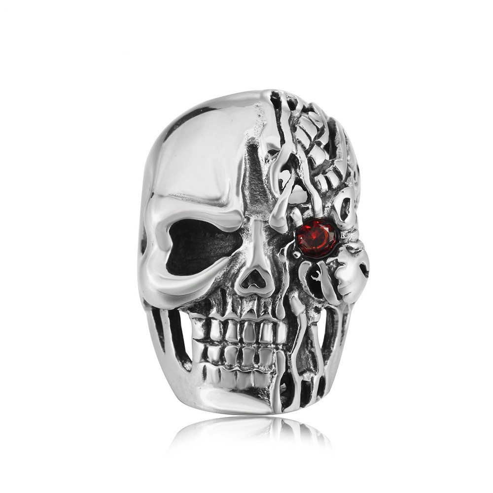 New Vintage Skull Silver Color Ring Mens Skull Biker Rock Roll Punk Jewelry Rings New Ghost Stainless Steel Men Punk Jewelry Gift Ring Featured Image