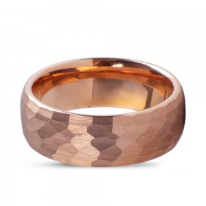 8mm Hammered Tungsten Ring Rose Gold Plated Wedding Band For Men