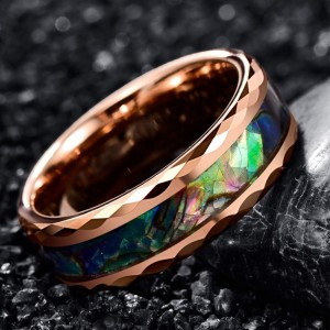 8mm Unisex Abalone Shell with Faceted Edge Tungsten Carbide Rings