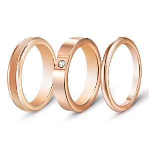 3pcs/set Solid Polished Rings Set Unisex Rose Gold Plated Tungsten Steel Ring