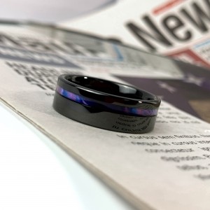 New Design Jewelry Trendy Inlay Pvc Rainbow 8mm Black Tungsten Carbide Ring For Boys Ring