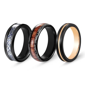 Classic Gothic Style Ring Combination Inlaid Tungsten Steel Ring Set for Sale