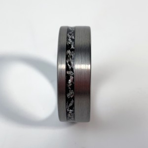 Popular Matt Black Tungsten Ring With Crushed Meteorite Inlay