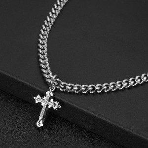 Stainless Steel Cz Crystal Diamond Cross Pendant Men’s Necklace Women