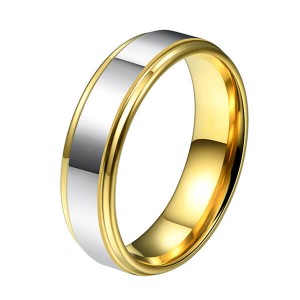 Men’s 6mm Tungsten Carbide Ring Polished Silver And 18K Gold  Comfort Fit Single Band