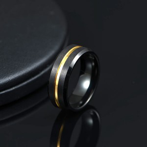 High Quality Temperament Black Tungsten Matte Finish & 18K Gold Grooved Center