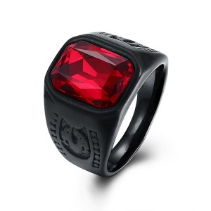 European and American Retro Square Zircon Stainless Steel Ruby Ring