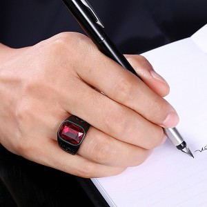 European and American Retro Square Zircon Stainless Steel Ruby Ring