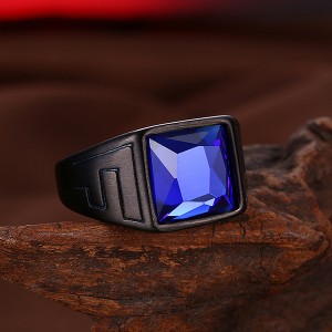 Retro Style Men’s Square Zircon Inlaid Blue Diamond Ring for Hot Sell