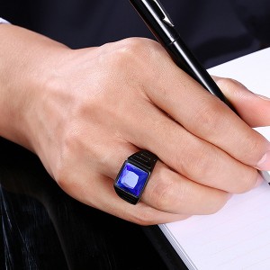 Retro Style Men’s Square Zircon Inlaid Blue Diamond Ring for Hot Sell