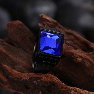 Retro Style Men’s Square Zircon Inlaid Blue Diamond Ring for Hot Sell