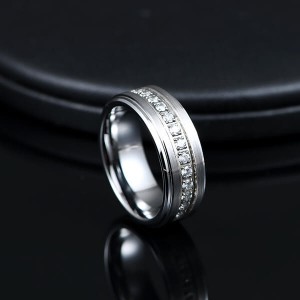 Mens Tungsten Wedding Bands with Cubic Zirconia Eternity Ring CZ Inlaid High Polish