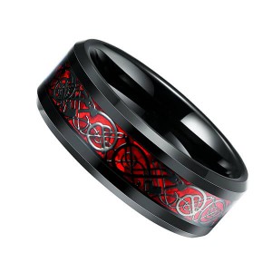 Men’s 8mm Red Carbon Fiber Black Celtic Dragon Tungsten Carbide Single Ring