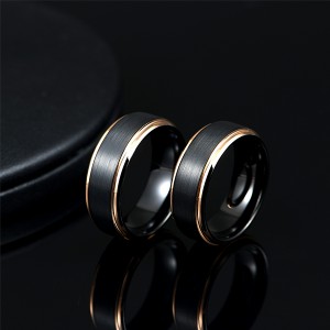 Black with Rose Gold Brushed Multi-Faceted High Polish Tungsten Steel Rings for Men