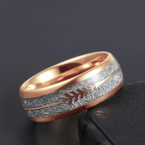 Rose gold ring combination imitation meteorite inlaid multi-faceted brushed tungsten steel ring