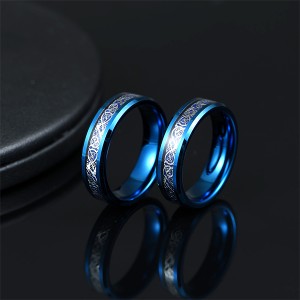 Blue Men’s Jewelry Exquisite Brushed High Polish Fiber Inlaid Tungsten Steel Ring