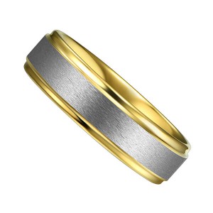 6mm Silver and 18k Gold Single Bands Matte Polished Finish Brushed Beveled Edges Comfort Fit