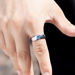 Tungsten Combination Silver Series High-Polished Brushed Blue Plating Centerline Ring