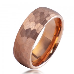 8mm Hammered Tungsten Ring Rose Gold Plated Wedding Band For Men