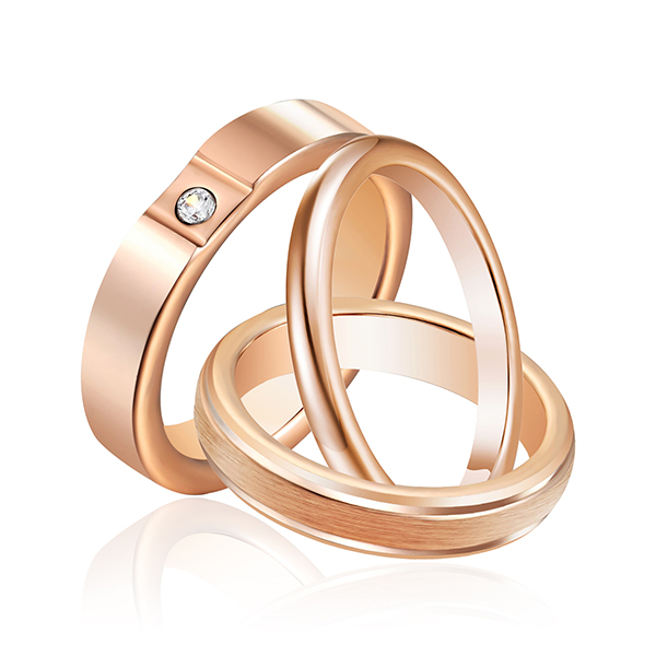3pcs/set Solid Polished Rings Set Unisex Rose Gold Plated Tungsten Steel Ring Featured Image