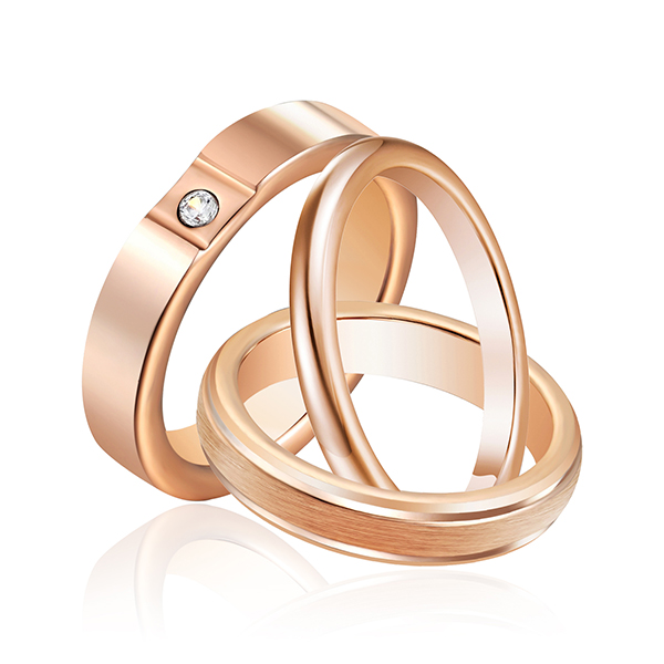 Hot sale Tungsten Carbide Wedding Bands For Men - 3pcs/set Solid Polished Rings Set Unisex Rose Gold Plated Tungsten Steel Ring – Ouyuan