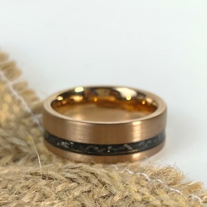 Matt Black And Gold Tungsten Ring With Crushed Meteorite Inlay For Men