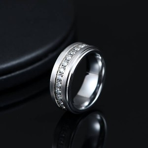 Mens Tungsten Wedding Bands with Cubic Zirconia Eternity Ring CZ Inlaid High Polish