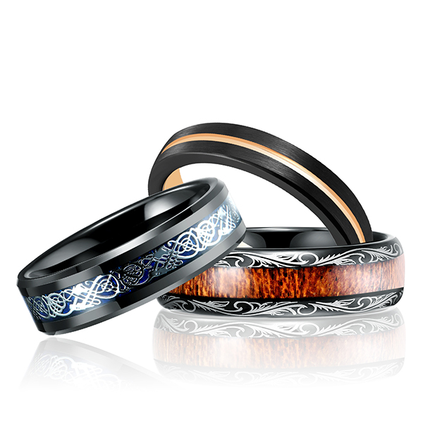 Classic Gothic Style Ring Combination Inlaid Tungsten Steel Ring Set for Sale Featured Image